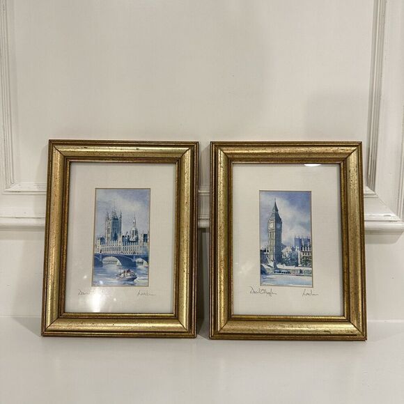 2 DAVID EDDINGTON vintage watercolour/lithograph of London Skyline Signed - Picture 1 of 13